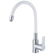 Смеситель для кухни шаровый Haiba  HB70112-8 бок. ручка c гибким изливом белым