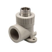 Уголок полипропиленовый комбинированный с наружней резьбой 25х1/2'' с креплением серый