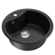 Мойкa ML-GM09 круглая, ультра-черная  (344), 510мм (глуб. чаши 190)