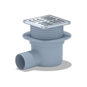 Трап 50 с горизонтальным спуском, регулируемая решетка 100х100 нержавеющая, СУХОЙ АНИ пласт TQ5602