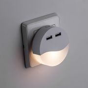 Светильник ночник Feron FN1122 0,45W 230V с USB выходами, круг, белый